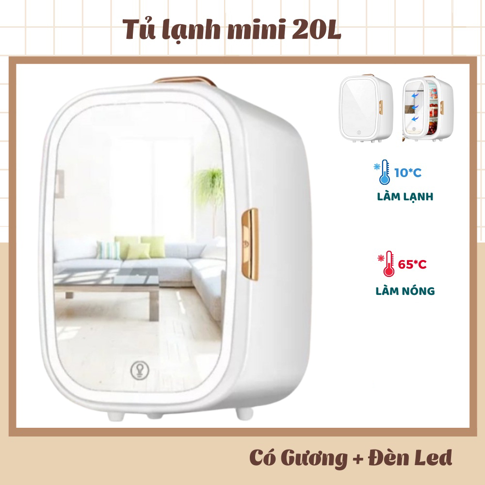 Tủ Lạnh Mini 20L Mặt Gương, Có hệ thống đèn led 3 chức năng, Tủ lạnh 20L mặt gương có đèn led 2 chiều nóng lạnh dùng cho gia đình, xe hơi - Giao hàng toàn quốc