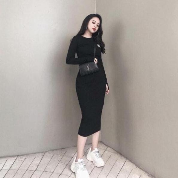 Váy body thun gân tay dài