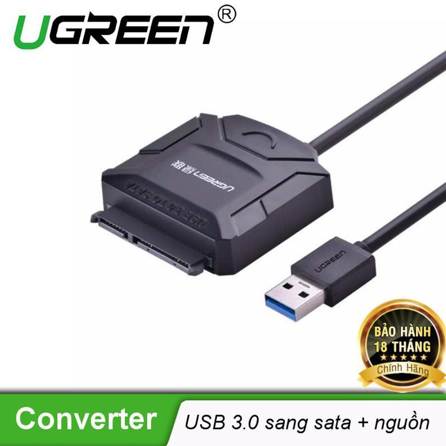 Cáp đọc dữ liệu ổ cứng USB 3.0 sang SATA Ugreen 20611 - 20231 kèm dây nguồn 12V2A dài 50cm - Hàng Chính Hãng