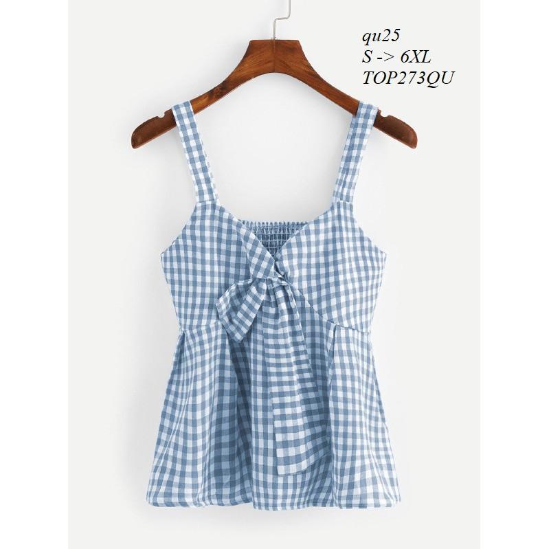 TOP203 ÁO HAI DÂY SỌC CARO