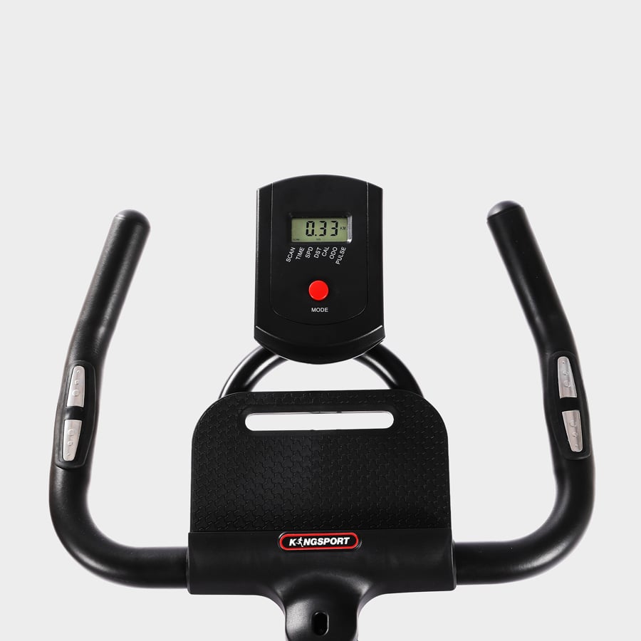 Xe đạp tập KINGSPORT Stronger E-08 bánh đà 6kg, kháng lực từ tính êm ái, tích hợp đồng hồ đo lường chỉ số, cân nặng phù hợp từ 80-85kg