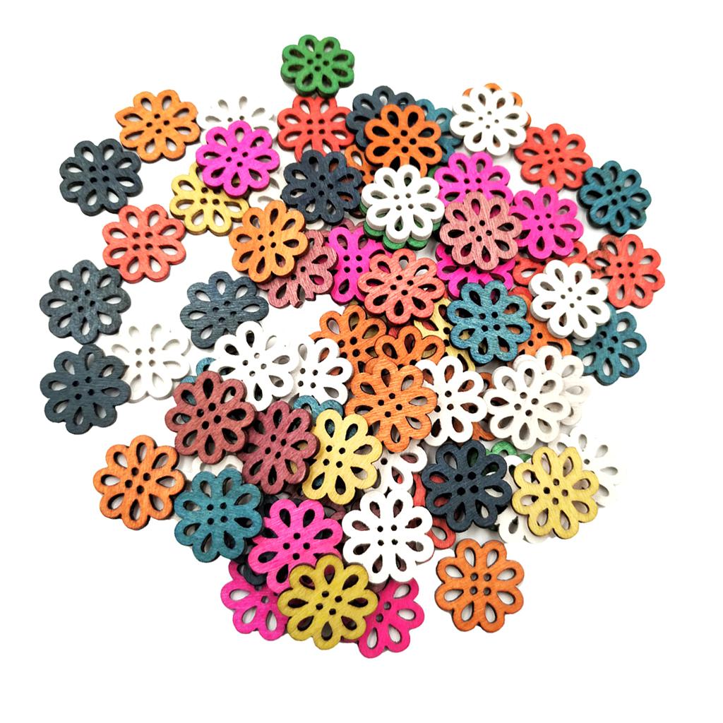 100 Chiếc Màu Hỗn Hợp Rỗng Hoa Gỗ Nút 4 Lỗ Cho May Thêu Sò