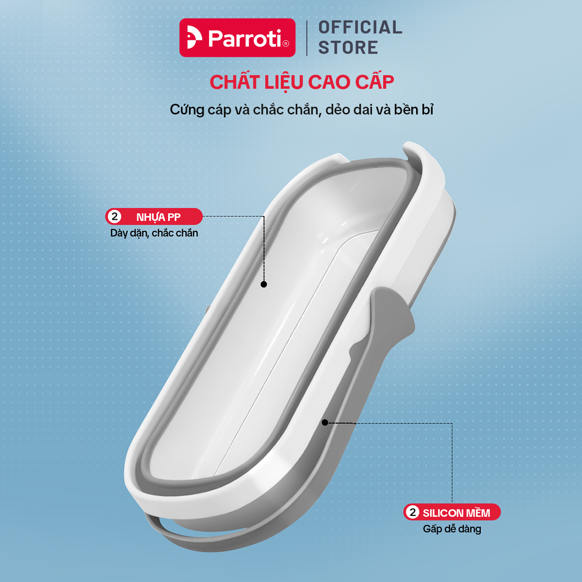 Xô nước gấp gọn đa năng 15 lít vệ sinh nhà cửa, xô giặt cây lau nhà tự vắt, chùi kính, xô để ô tô Parroti Extra XT02