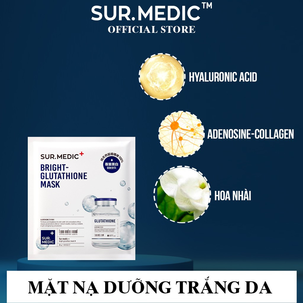 Combo 10 Mặt Nạ Dưỡng Trắng Da SURMEDIC Bright Glutathione Mask 30g x 10