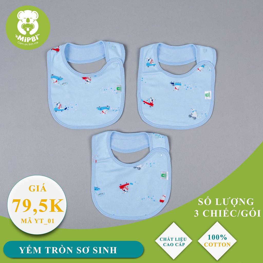 Yếm tròn sơ sinh Mipbi in hình 100% cotton, có cúc bấm YT01 (Túi 3 yếm)