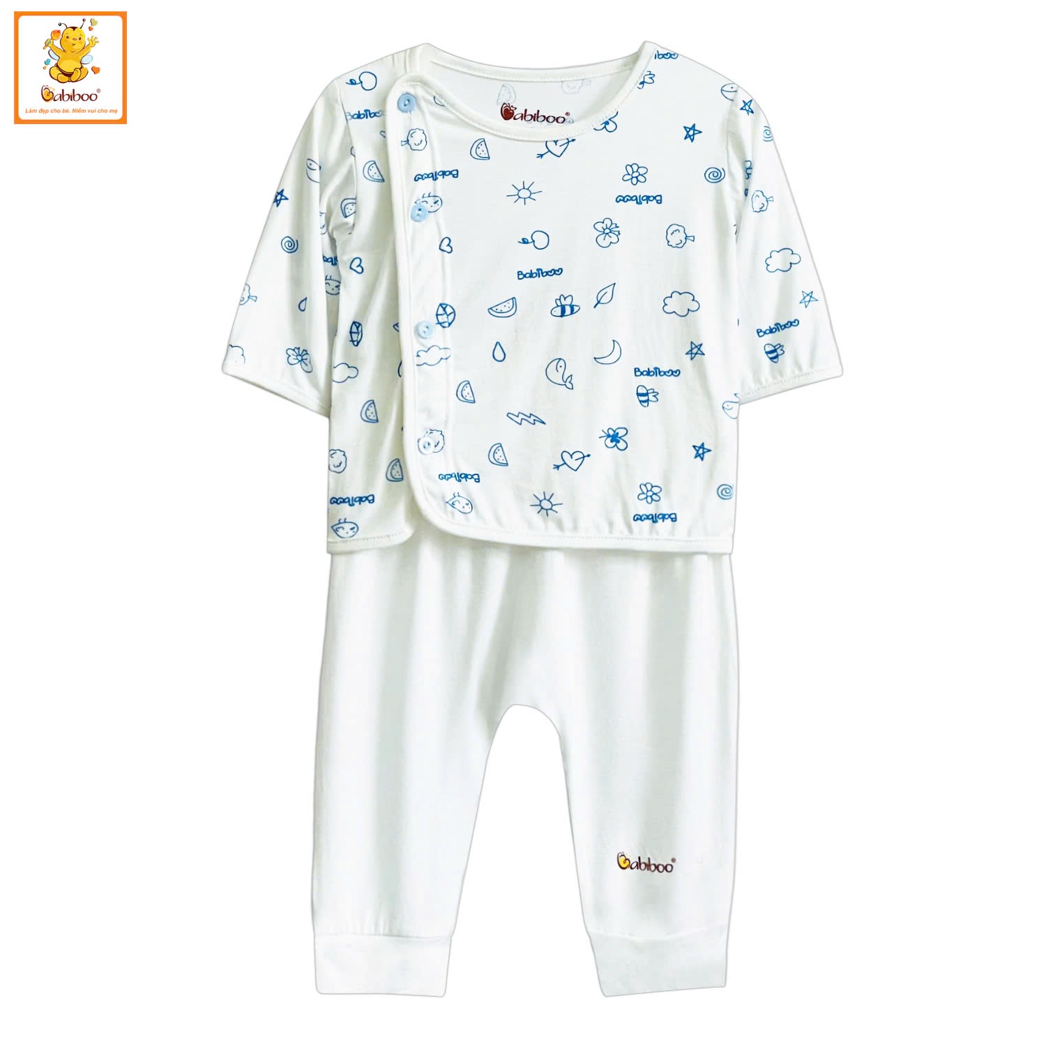 Bộ sơ sinh dài tay Babiboo quần áo tay dài bé trai, bé gái chất viscose mềm mát BTK71+BTK26