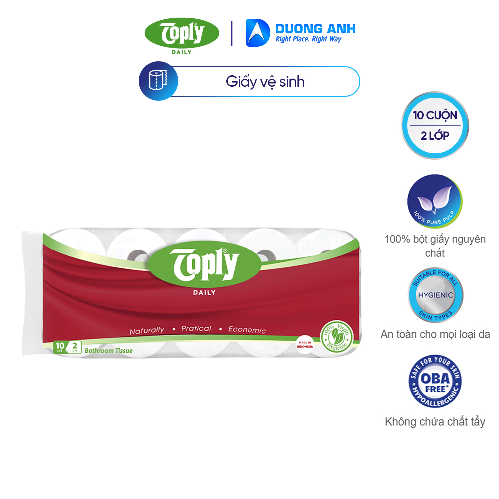 Giấy vệ sinh mềm mại, không gây kích ứng da Toply daily 10 cuộn 2 lớp