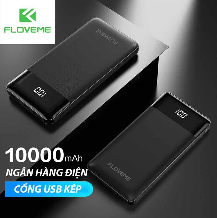 Pin sạc dự phòng 10000mAh có màn LED hình hiển thị, sạc nhanh 2.1A, đầu ra USB, đầu vào Micro + TypeC - Hàng chính hãng