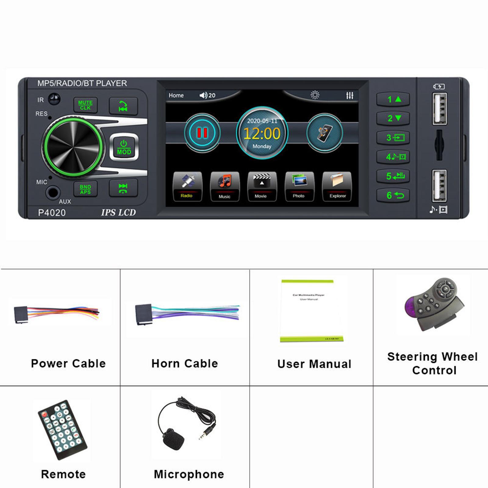 3.8 inch Bluetooth Car Radio 1 Din Rear  Charge MP3 Dual USB Standard