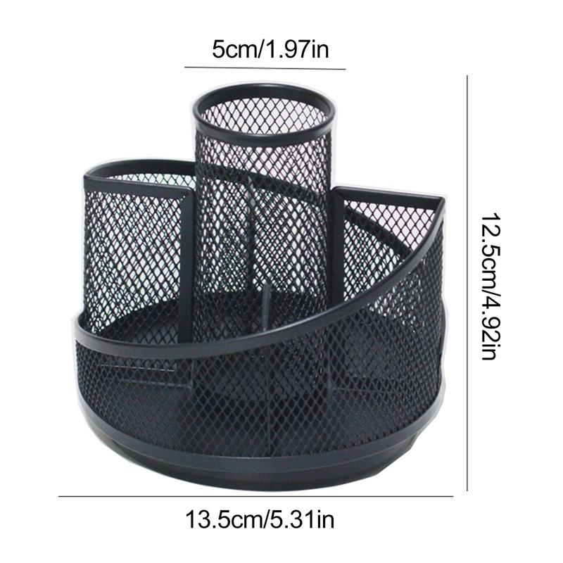 Tmdbyx Hộp Đựng Bút Bằng Kim Loại Dạng Lưới Tròn Năm Ngăn Có Thể Xoay Sáng Tạo Để Bàn Cho Học Sinh