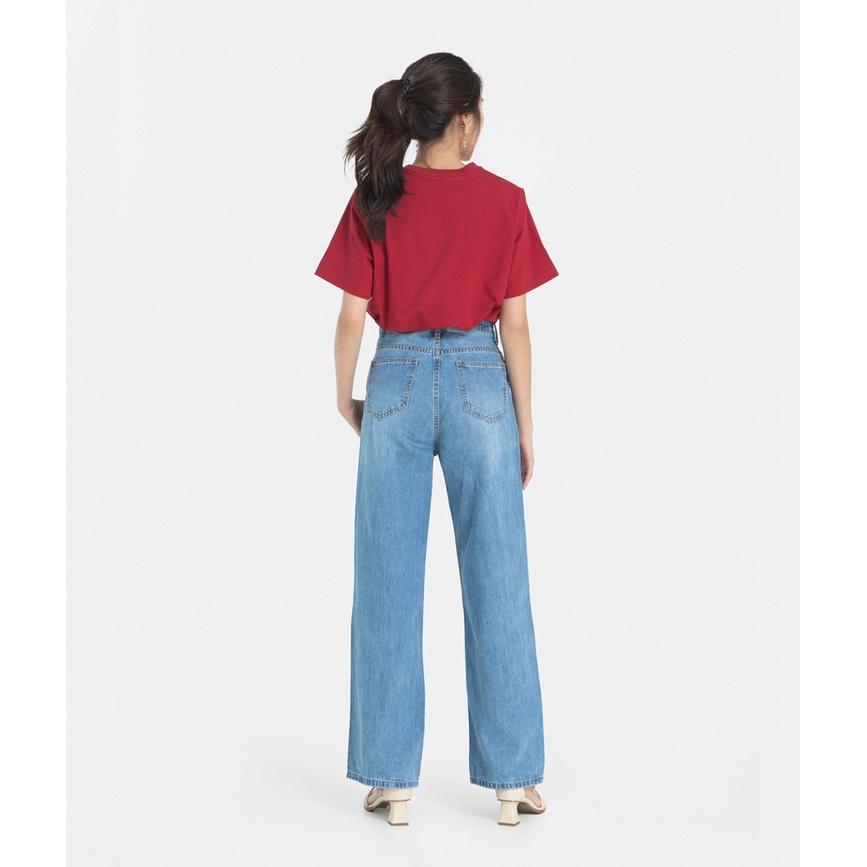 Quần jeans nữ thời trang HNOSS ống đứng lưng cài xéo HNQDA015