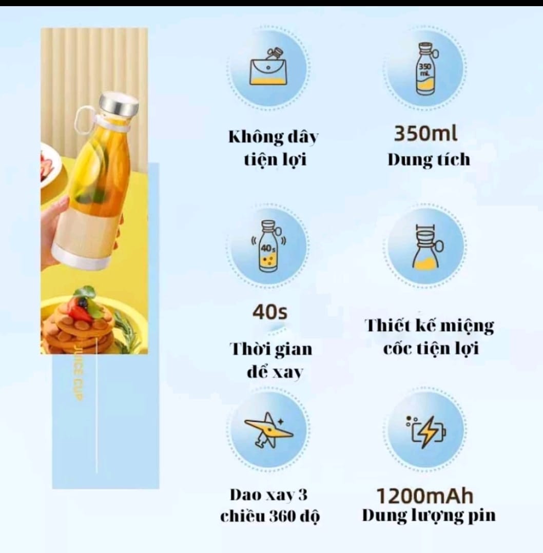 Máy xay sinh tố di động sạc pin Fresh Juice - Hàng nhập khẩu chất lượng cao