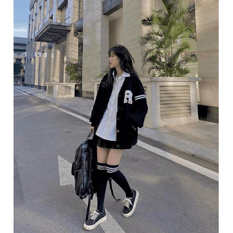 ÁO KHOÁC CARDIGAN NỮ HỌA TIẾT CHỮ R PHỐI VIỀN TAY ĐẸP SIÊU CUTE VALENTINA SHOP