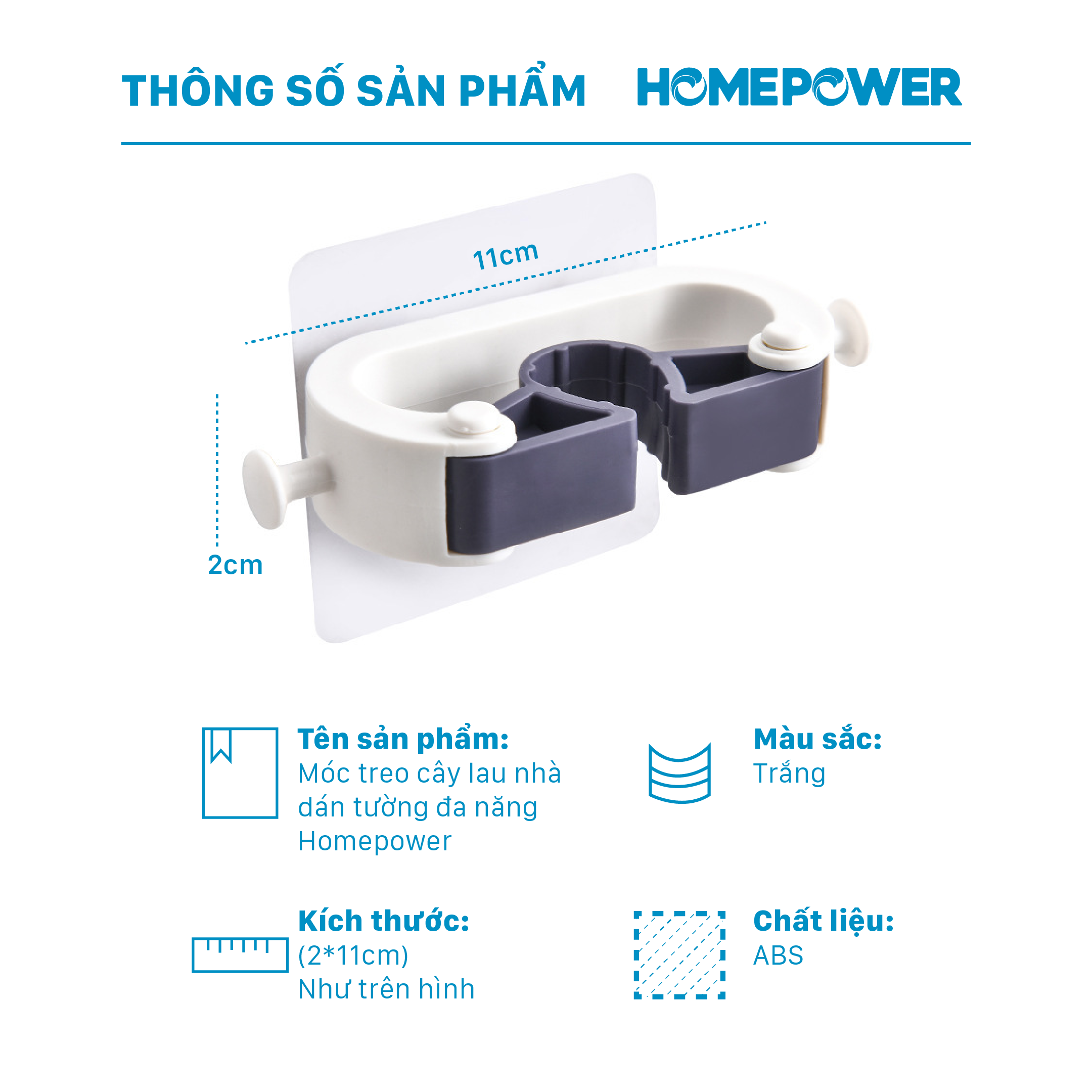 Móc treo cây lau nhà dán tường đa năng HOMEPOWER