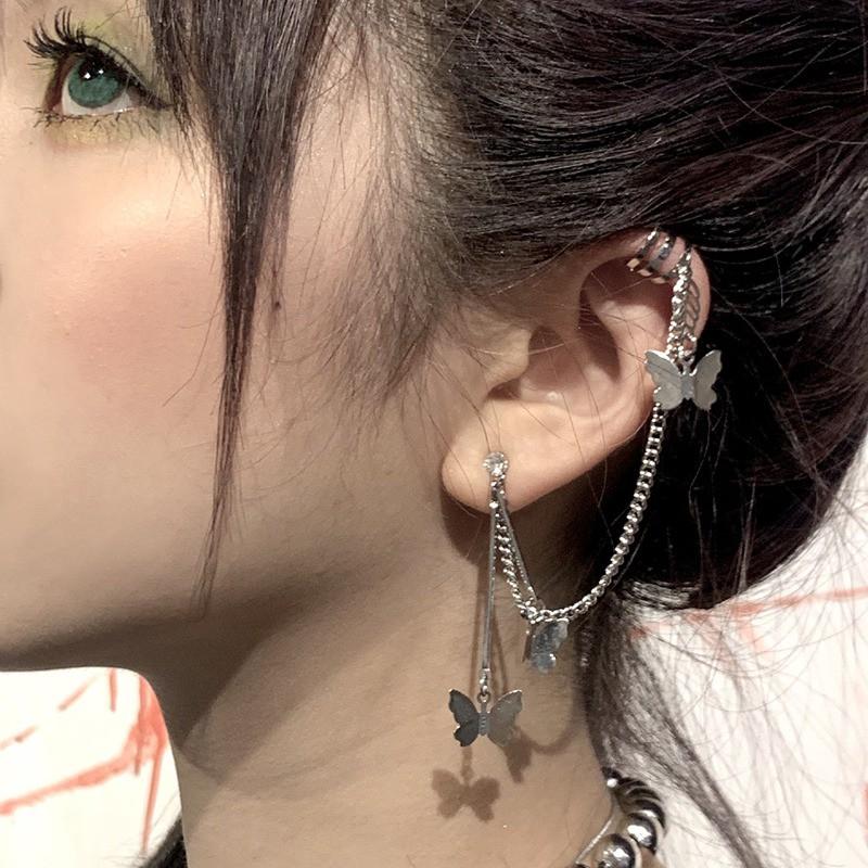 Bông tai hợp kim dáng dài trang trí tua rua hình bướm thời trang cho nữ