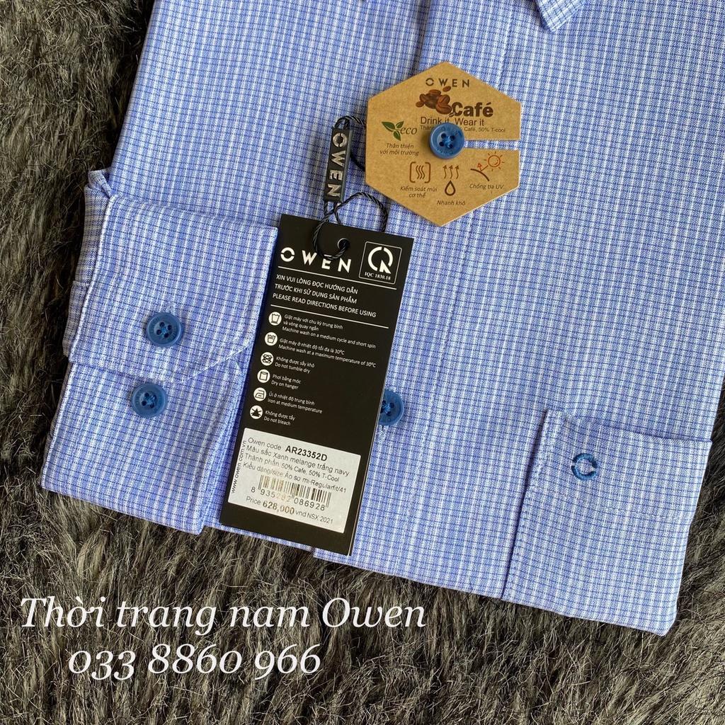 OWEN - Áo sơ mi dài tay Owen REGULAR FIT vải sợi cafe màu xanh nhạt 23352