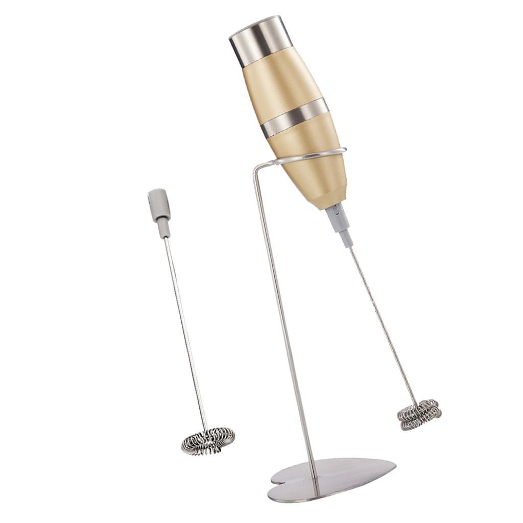 Electric Milk Frother Handheld Latte With Stainless Steel Stand 2pcs Head