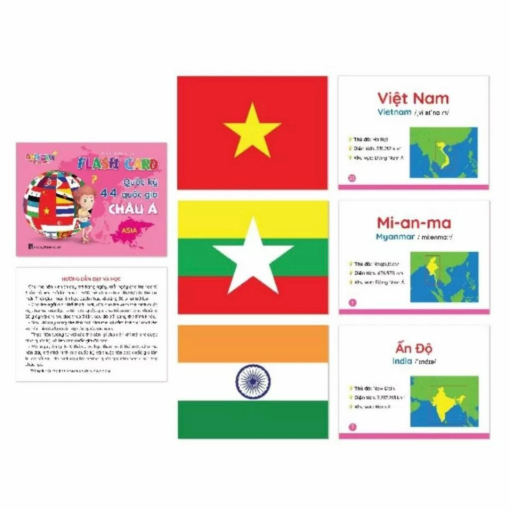 Thẻ Học Thông Minh - Flashcard Quốc Kỳ Các Nước Trên Thế Giới - 5 Châu Lục - (Song Ngữ Anh Việt) 180 Thẻ