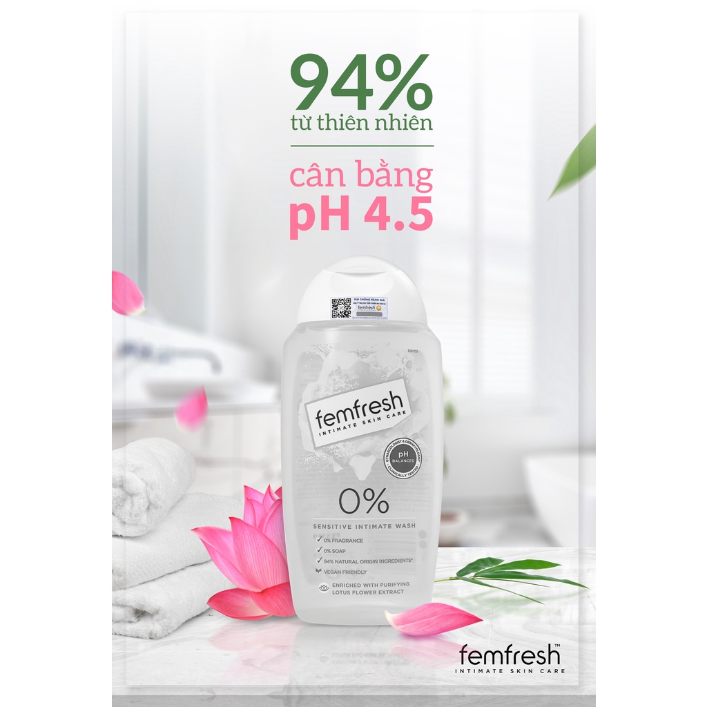 Dung dịch vệ sinh phụ nữ cao cấp cho da nhạy cảm Femfresh 0% Sensitive Intimate Wash 250ml