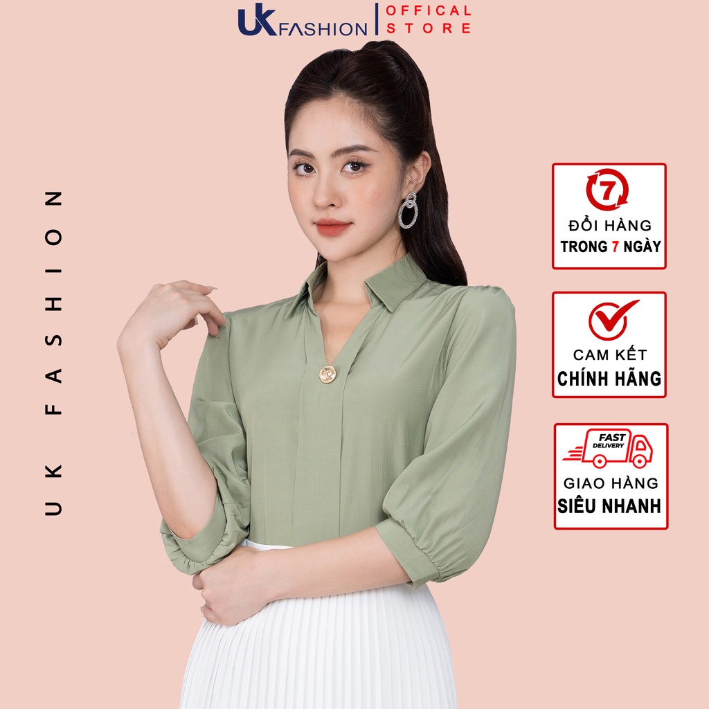 Áo Sơ Mi Tay Lỡ UK FASHION Thiết Kế Cổ V Phối Vạt Dọc Lịch Sự Nhã Nhặn Chất Vải Nhập Hàn Mềm Mịn Cao Cấp NKSM2206011