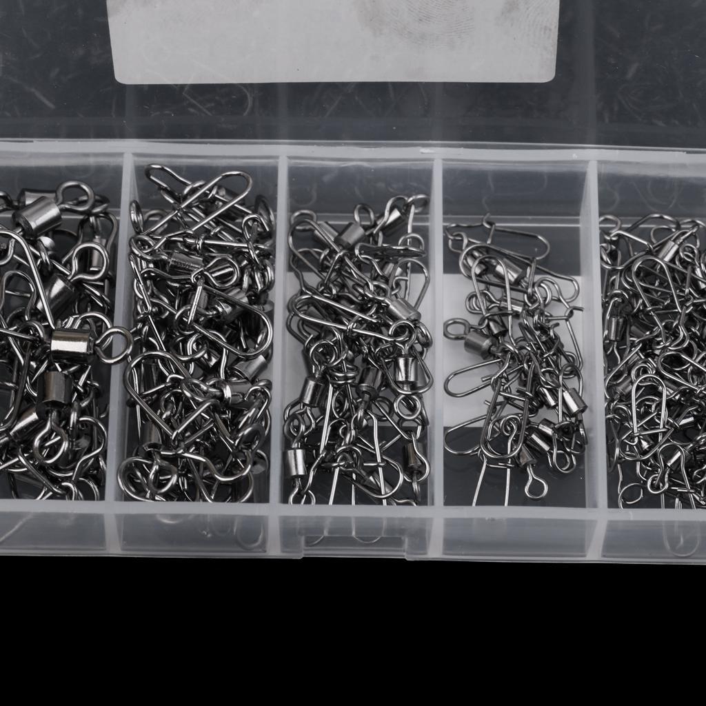 95Pcs/Box Fishing Swivels with Snaps Rolling Swivel Connector Hooked Snaps