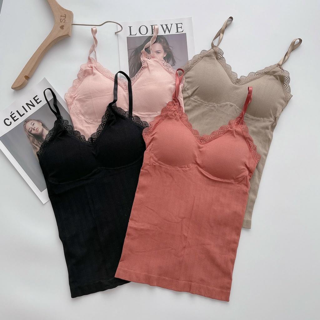 Áo bra cao cấp 2 dây gân tăm mix ren điệu đà AN04