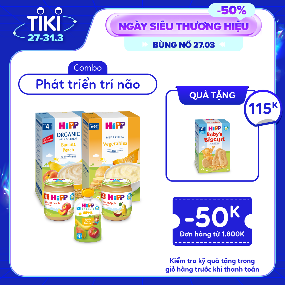 Combo ăn dặm HiPP Organic số 2: Phát triển trí não