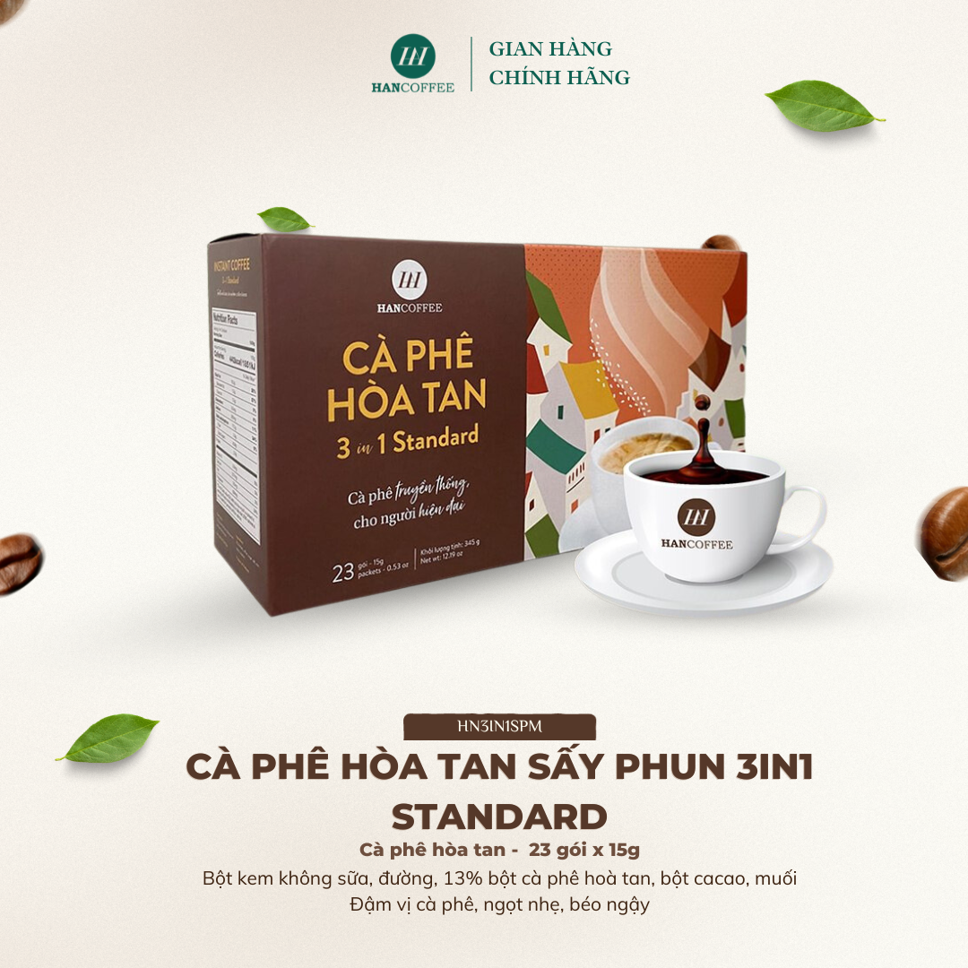 Cà Phê Hoà Tan 3IN1 Sấy Phun Standard HANCOFFEE Đậm Vị Cà Phê, Ngọt Nhẹ, Béo Ngậy 23 Gói - HN3IN1SPM