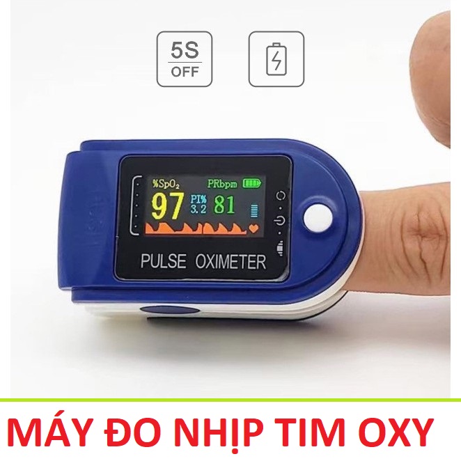 Thiết bị đo nhịp tim và nồng độ oxy trong máu dạng đo kẹp ngón tay màu xanh