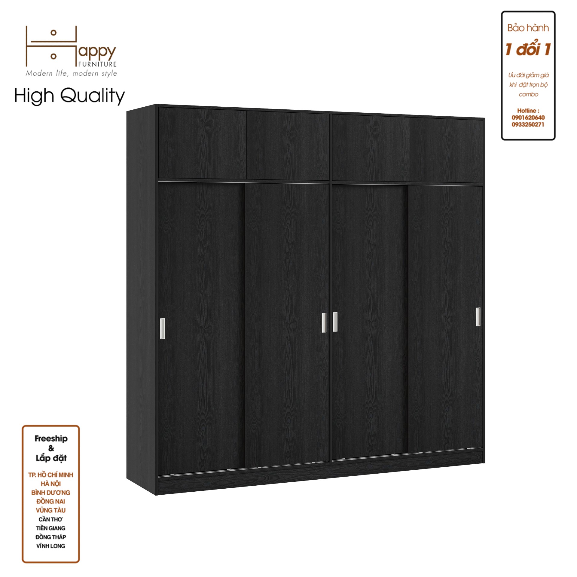 ELEGANT, Tủ quần áo cửa lùa 2m2x2m2 , 220cm x 54cm x 220cm , TCL_007
