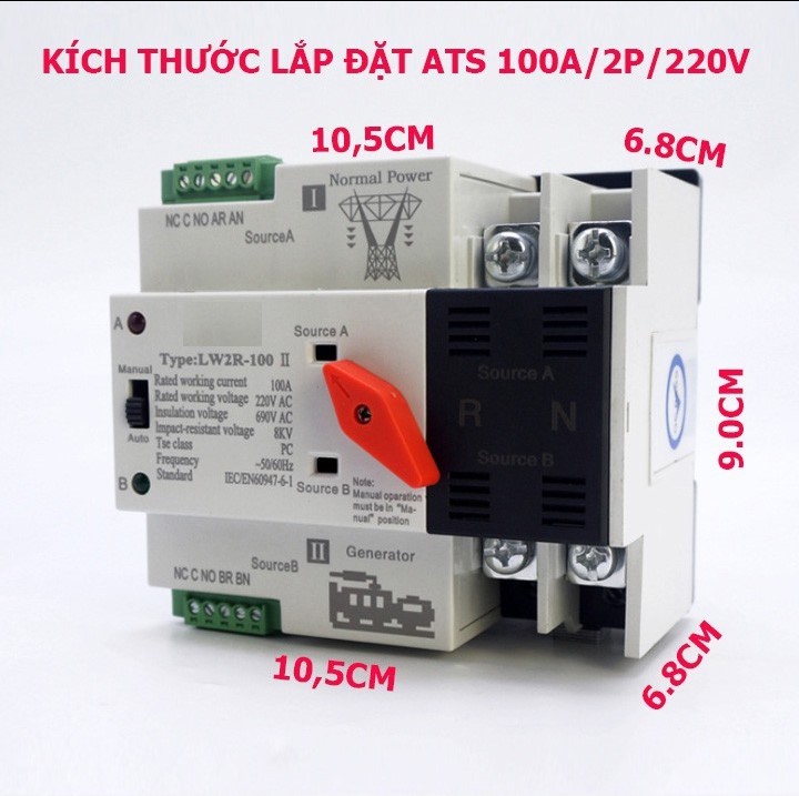Bộ chuyển nguồn ATS 100A 2P và 4P LW chuyển đổi 2 nguồn điện tự động không gây mất điện