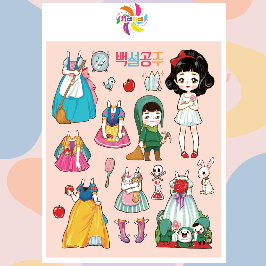 Búp bê giấy Chibi các nàng công chúa cổ tích đồ chơi cắt thủ công cho bé Combo 7 hình siêu đáng yêu BBG002