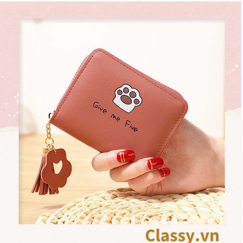 Ví nữ mini Classy bàn chân chó có đính tua rua đựng tiền phong cách hàn quốc dễ thương T1160