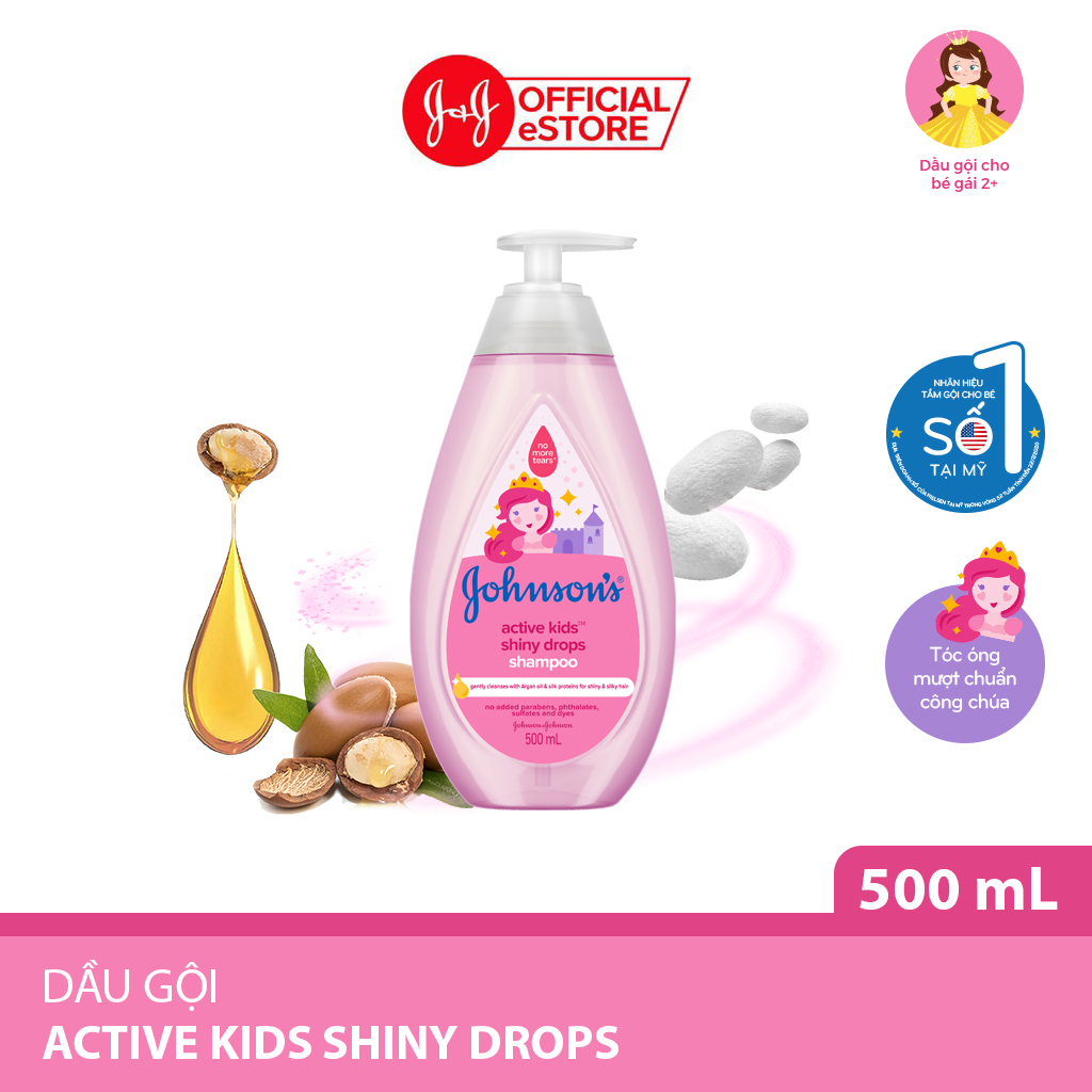 Combo 2 Dầu Gội Johnson's Active Kids Shiny Drops Shampoo Cho Bé Gái - Dung tích 500mlx2