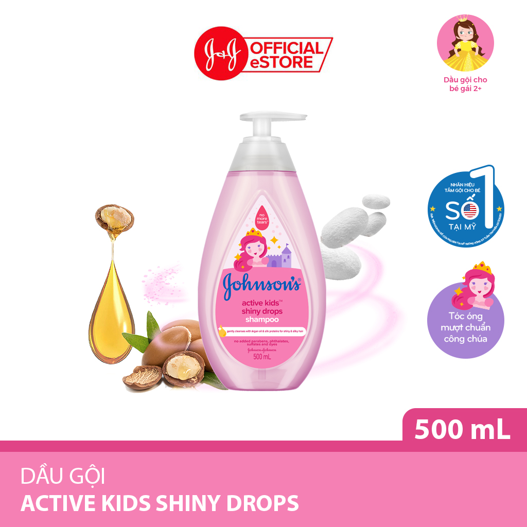 Dầu gội óng mượt cho bé gái Johnson's Active Kids Shiny Drops Shampoo 500ml