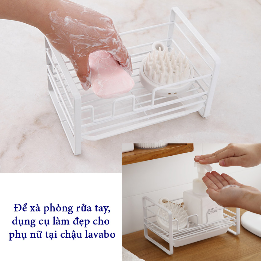 Kệ để đồ rửa chén bát bằng thép dày sơn tĩnh điện cứng chắc đa năng có khay hứng nước giá phơi miếng giẻ bọt biển đựng nước rửa chén đồ gia dụng nhà bếp