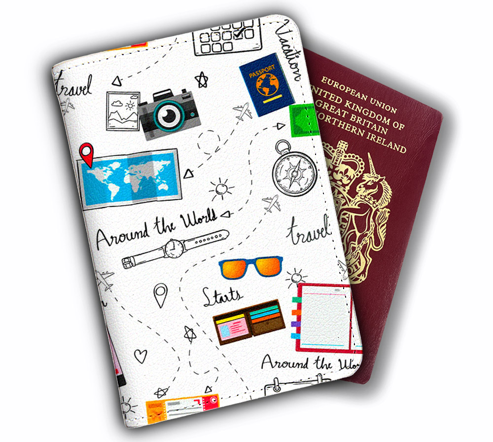 Ví Đựng Passport Du Lịch AROUND THE WORLD - Bao Da Đựng Hộ Chiếu Và Phụ Kiện Stickers - Passport Cover Holder - Thiết Kế Cute - Cá Tính - LT017