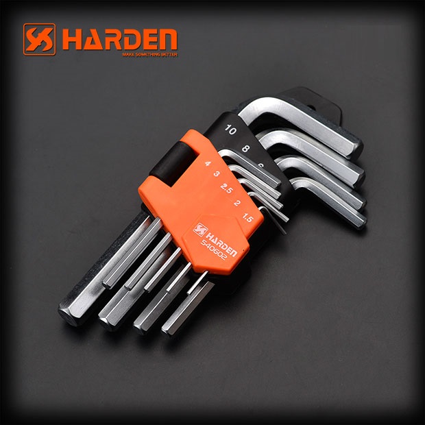 Bộ Lục Giác 09 Chi Tiết HARDEN 540602 Loại Ngắn, Hàng Chính Hãng, Được Làm Từ Chất Liệu Thép Chrome Vanadium, Độ Cứng Cao. Sản Phẩm Đựng Trong vỉ Nhựa Tiện Lợi Và Bền Đẹp. Thông số kỹ thuật: 1,5、2、2,5、3、4、5、6、8、10mm