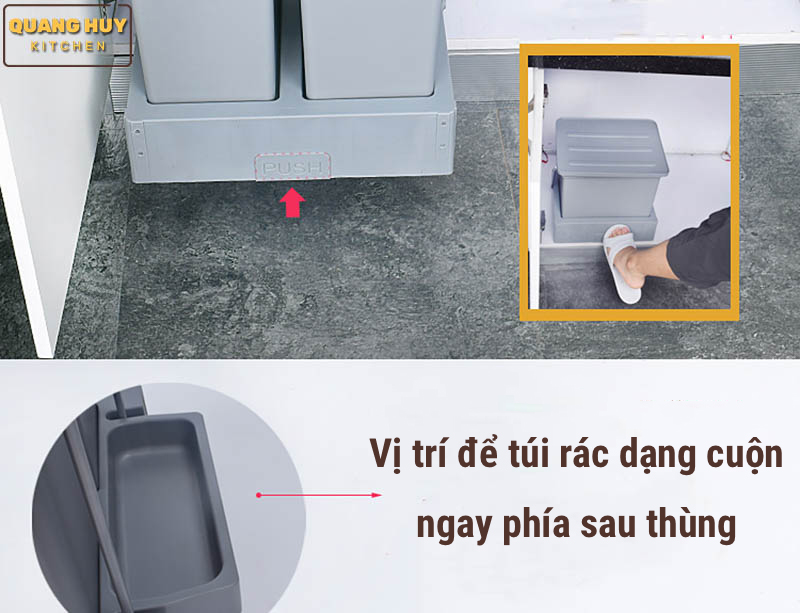 Thùng rác âm tủ bếp nhấn mở tự động cam kết chính hãng Grob