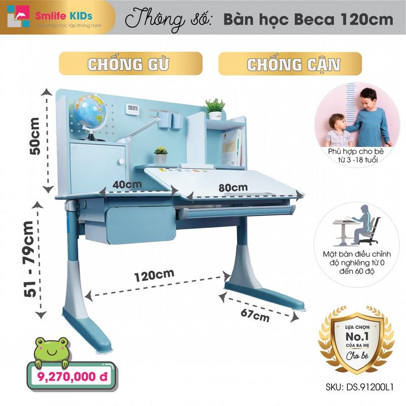 Bộ bàn ghế học sinh cấp 3 SMLIFE OXFORD - Hồng | Bàn: 120cm x 67cm x 51-79cm (mặt bàn nâng hạ) | Ghế: D45 x R65cm x C75.9-92cm