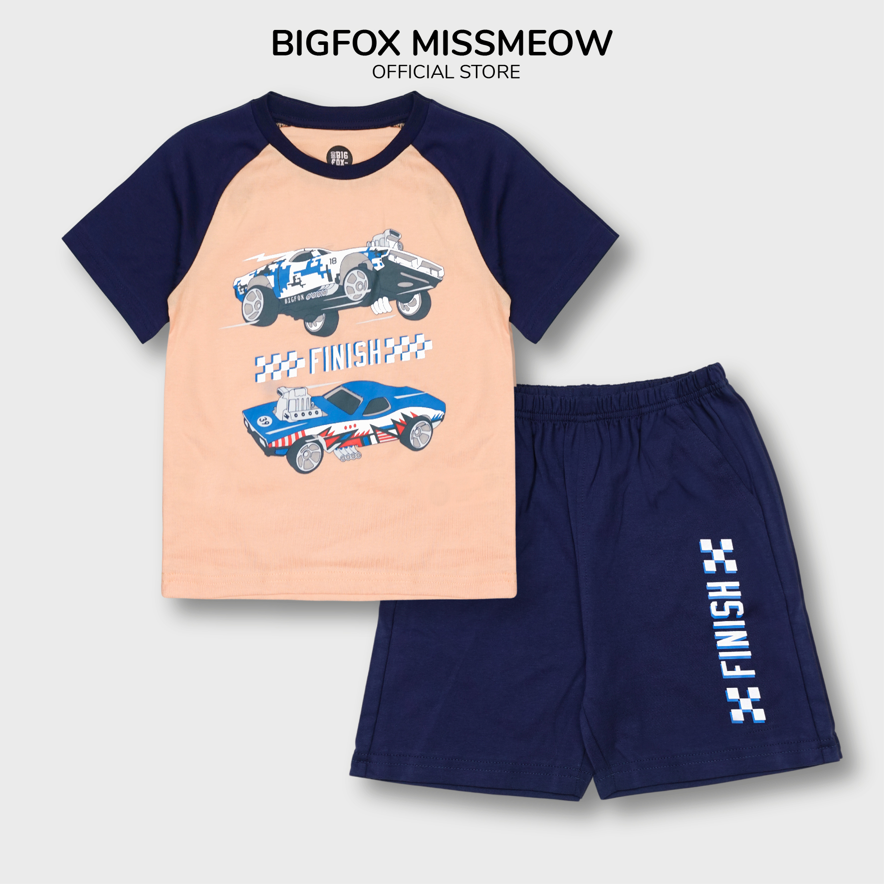 Bộ đồ hè cho bé trai Bigfox Miss Meow cộc tay chất cotton phom Hàn in ô tô size đại cỡ trẻ em 3,9,11 tuổi 25kg 40kg 1925