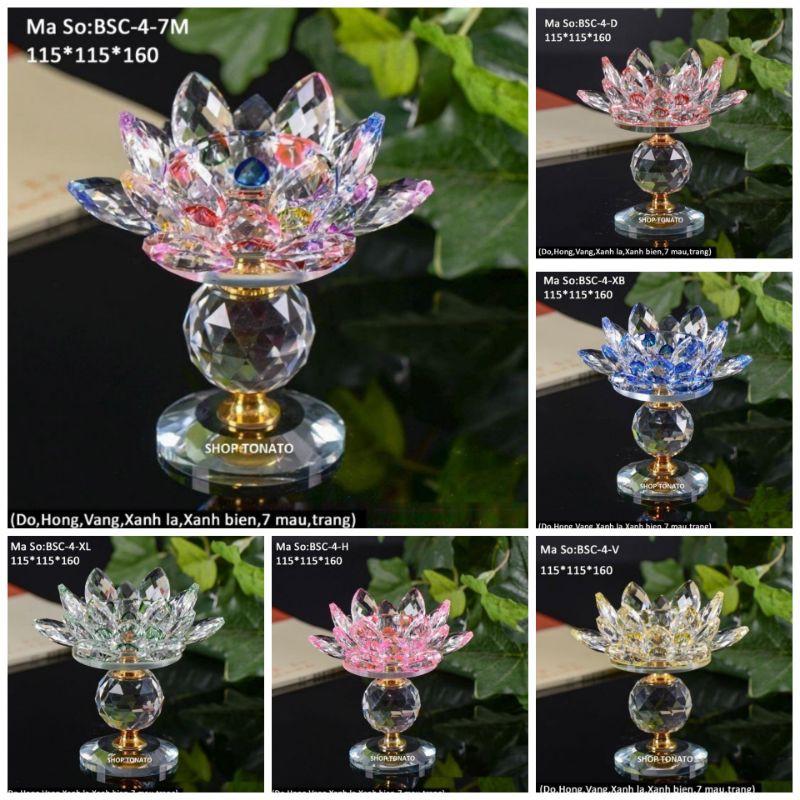 CHUNG ĐÈN CẦY BÔNG SEN PHA LÊ THỦY TINH SỐ 4 NT