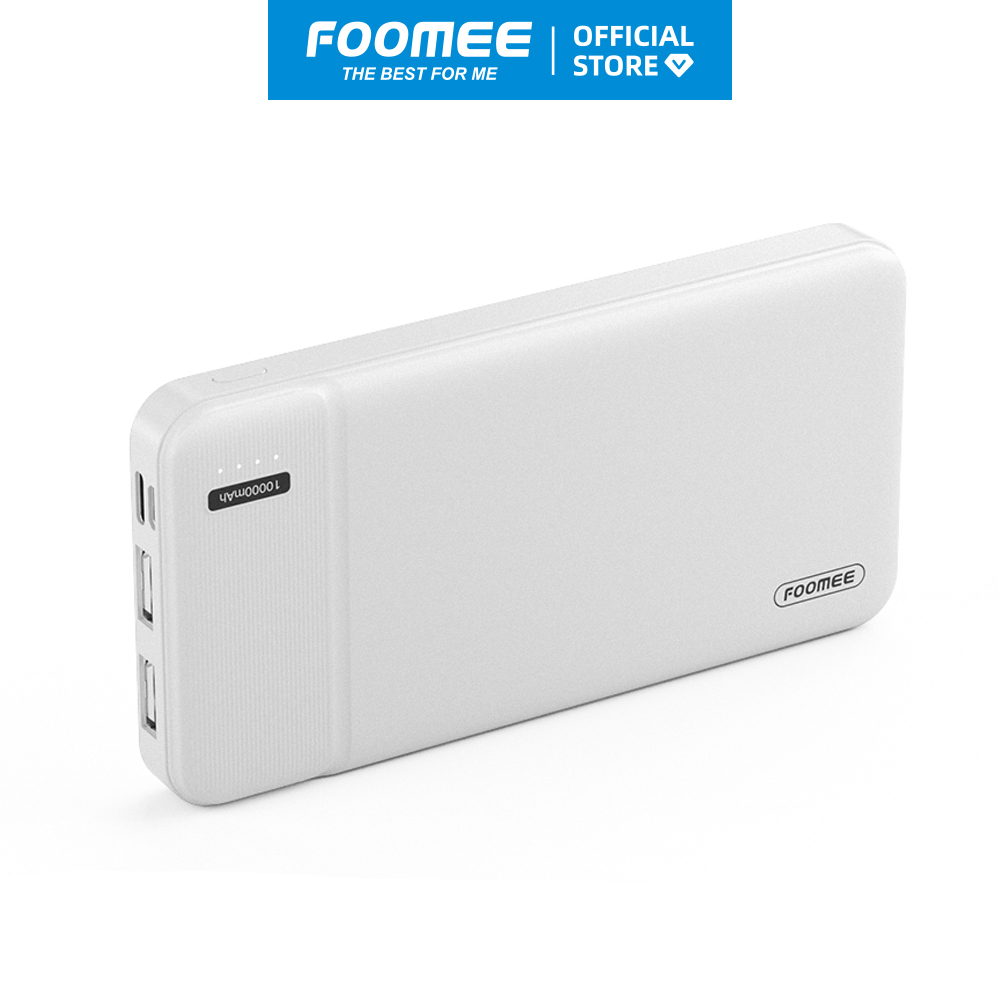 Pin Sạc Dự Phòng 10000mAh FOOMEE RC10 - Màu Đen/Trắng - Sạc 2 Thiết Bị Cùng Lúc - Hàng chính hãng