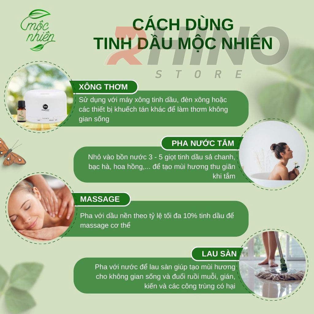 Tinh dầu Nhà Mộc nguyên chất Rhino T101 có kiểm định, treo xe, kẹp điều hòa: 10ml