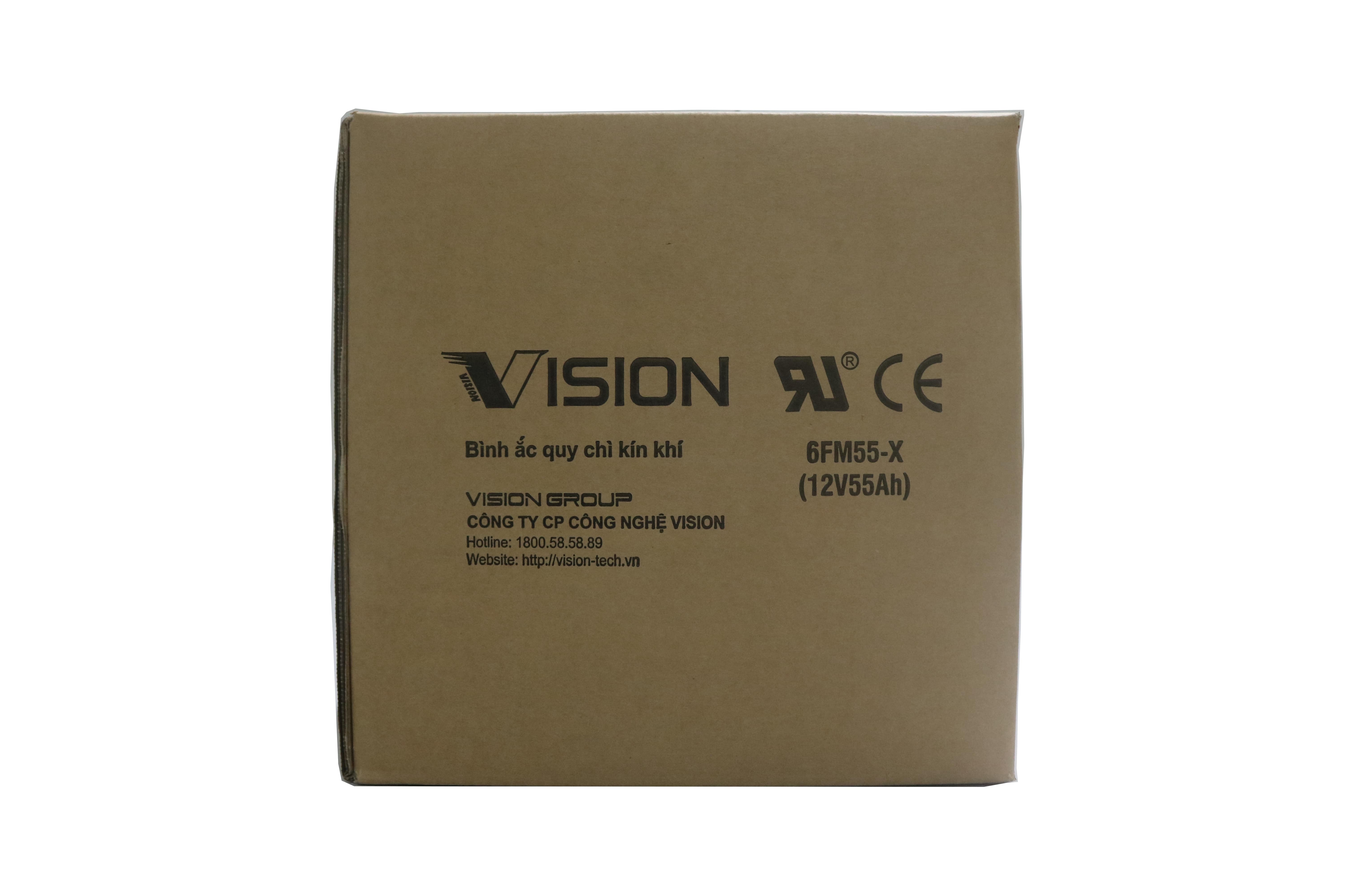 Acquy Khô Vision 12V 55Ah 6FM55-X cho lưu điện, UPS, Viễn thông, Thiết bị điện, Cửa cuốn, Thiết bị chiếu sáng.