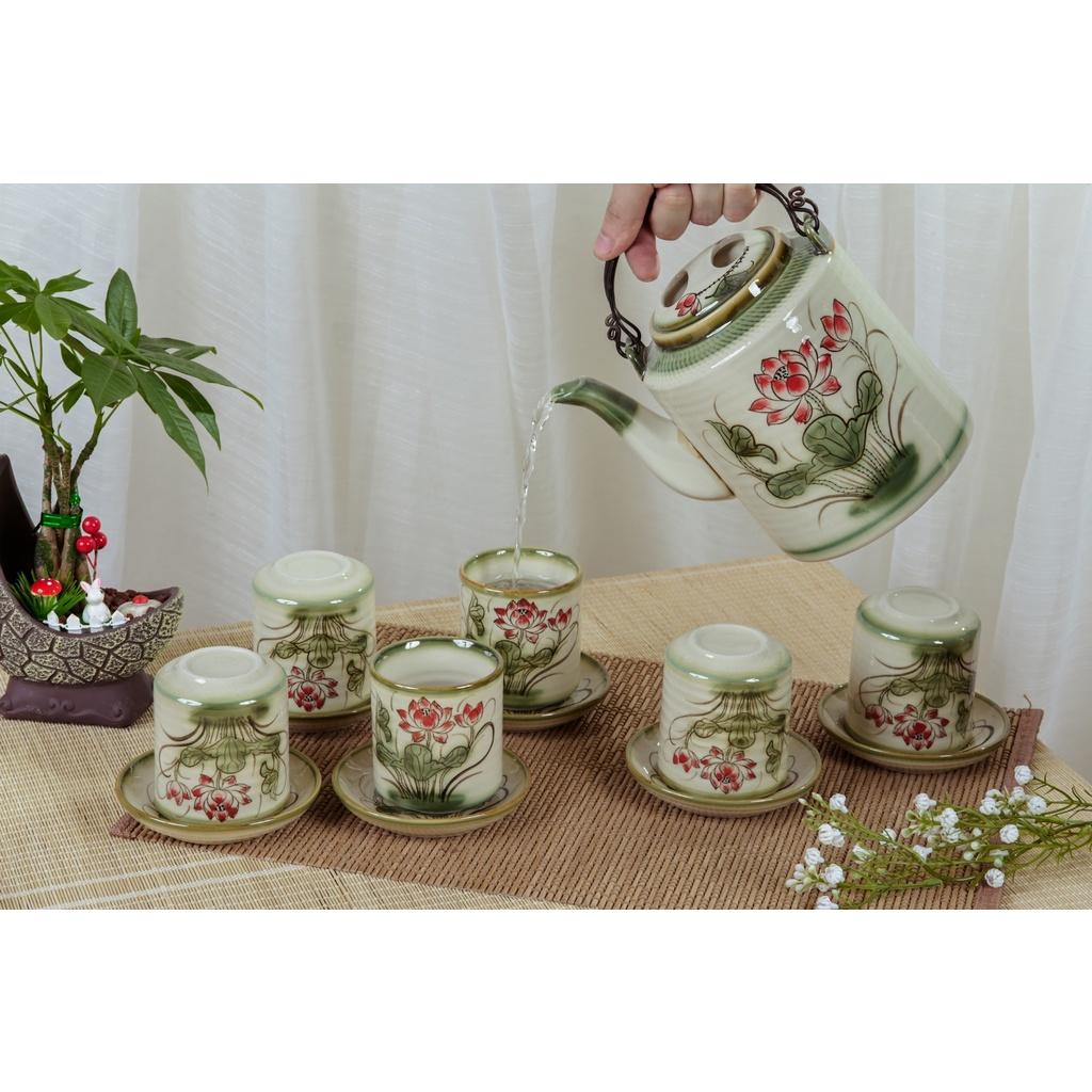 Ấm tích gốm Bát tràng vẽ hoa thủ công dung tích ấm 2 lít