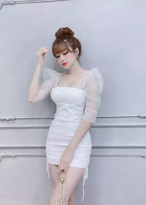 Đầm Ôm Body Phối Lưới Rút Dây Eo