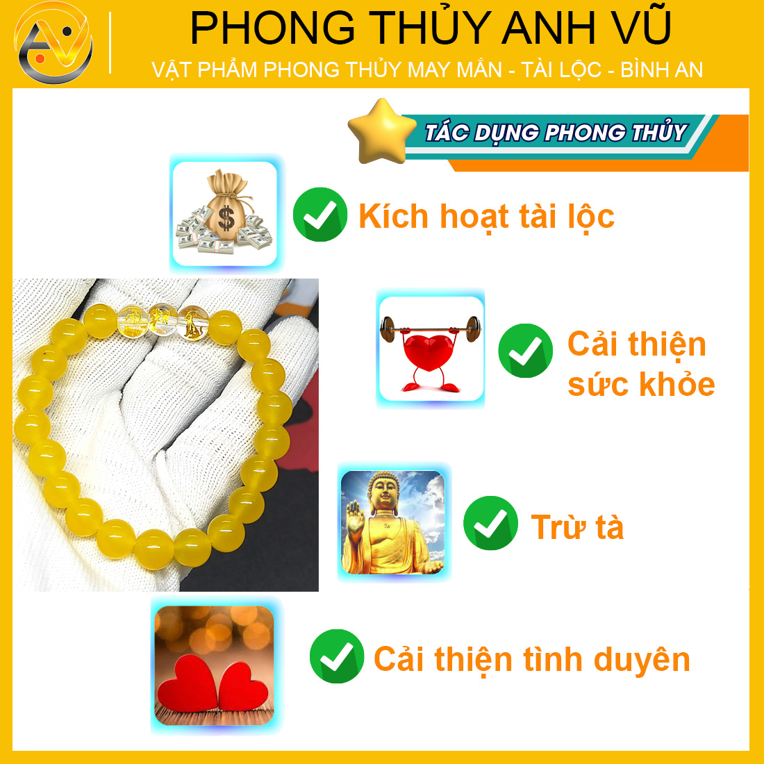 Vòng tay 12 con giáp đã khai quang - Vòng tam hợp dần ngọ tuất chất liệu mã não vàng - size 8 10ly cho nữ - may mắn tài lộc - Vòng Tam Hợp Anh Vũ