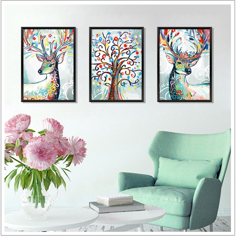 Decal 3D dán tường tranh con hươu đẹp, rẻ, bền trang trí phòng khách, phòng ngủ