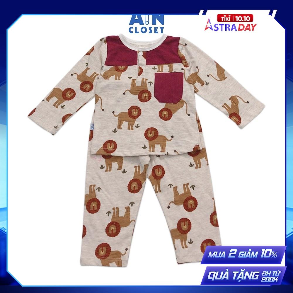 Bộ quần áo dài bé trai họa tiết Sư tử xám thun cotton - AICDBTAXPCO9 - AIN Closet